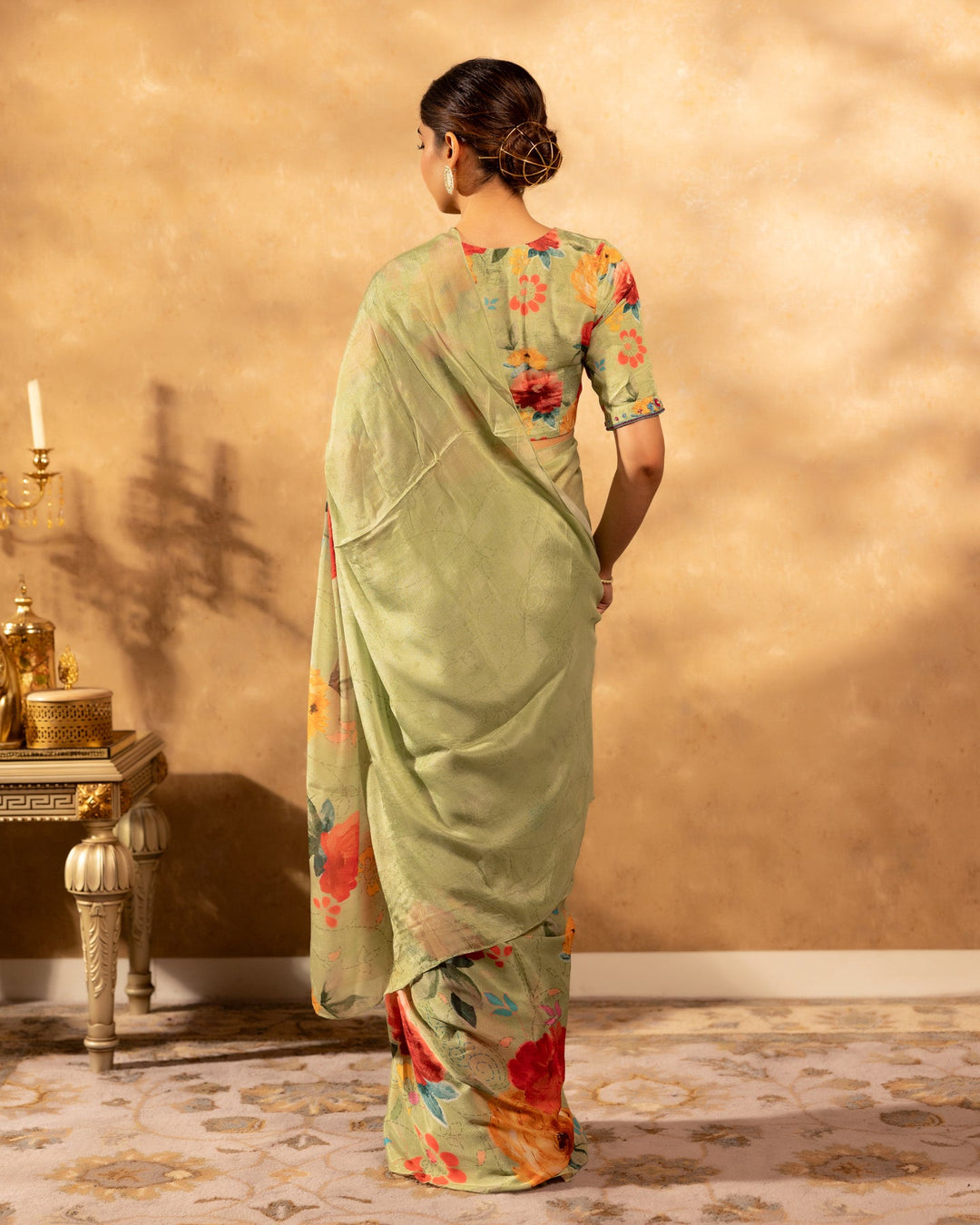 Mint-Green-Floral-Print-Saree