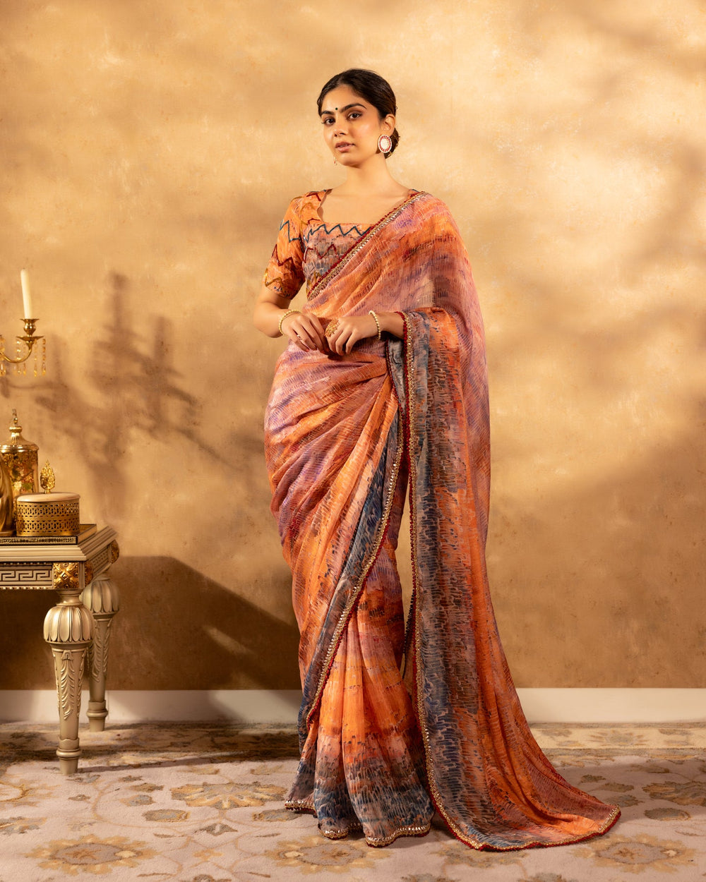 Multicolour-Chinnon-Abstract-Printed-Saree