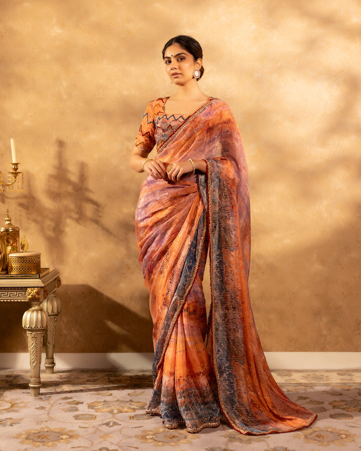 Multicolour-Chinnon-Abstract-Printed-Saree