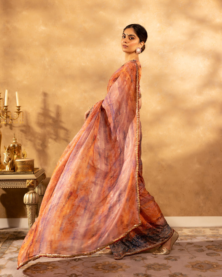 Multicolour-Chinnon-Abstract-Printed-Saree