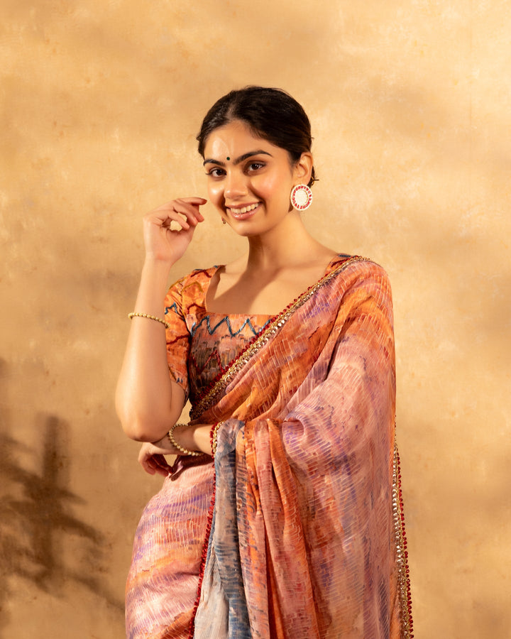 Multicolour-Chinnon-Abstract-Printed-Saree
