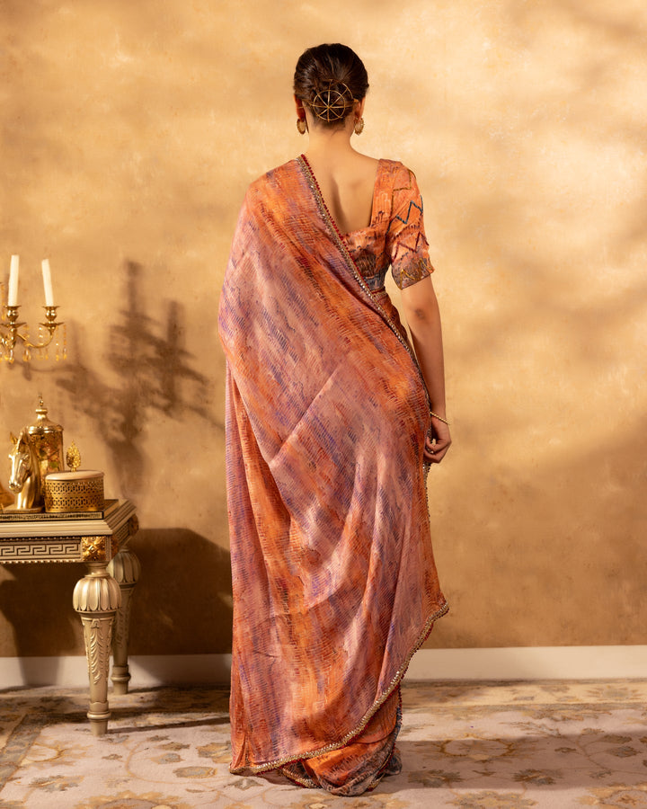 Multicolour-Chinnon-Abstract-Printed-Saree