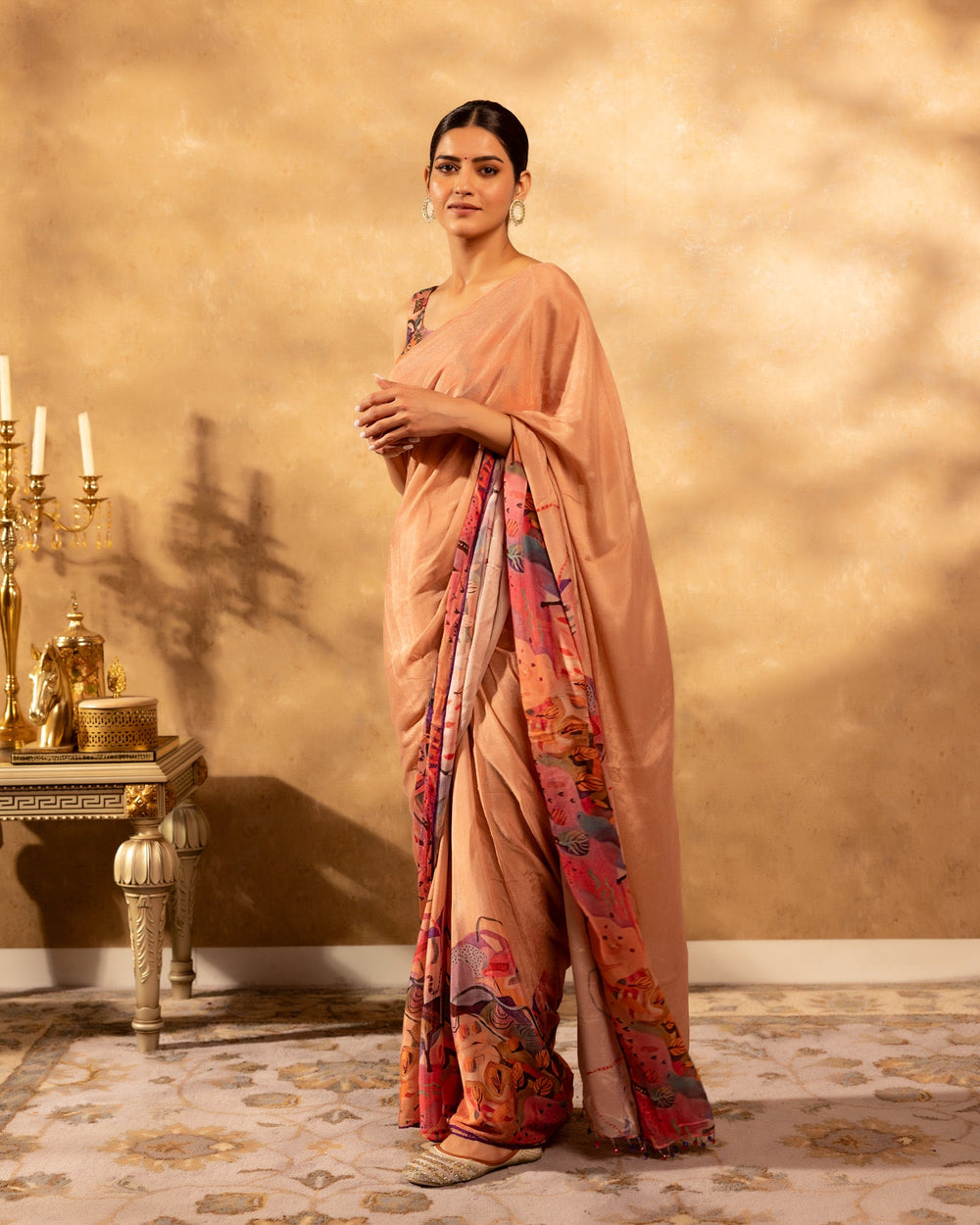 Peach-Chiffon-Abstract--Saree