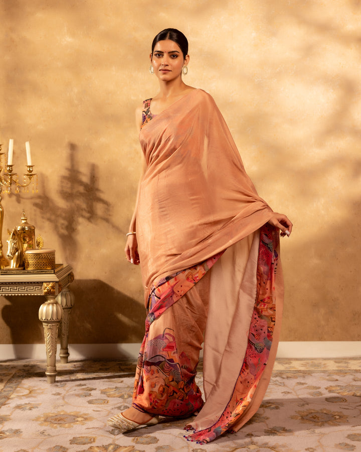 Peach-Chiffon-Abstract--Saree