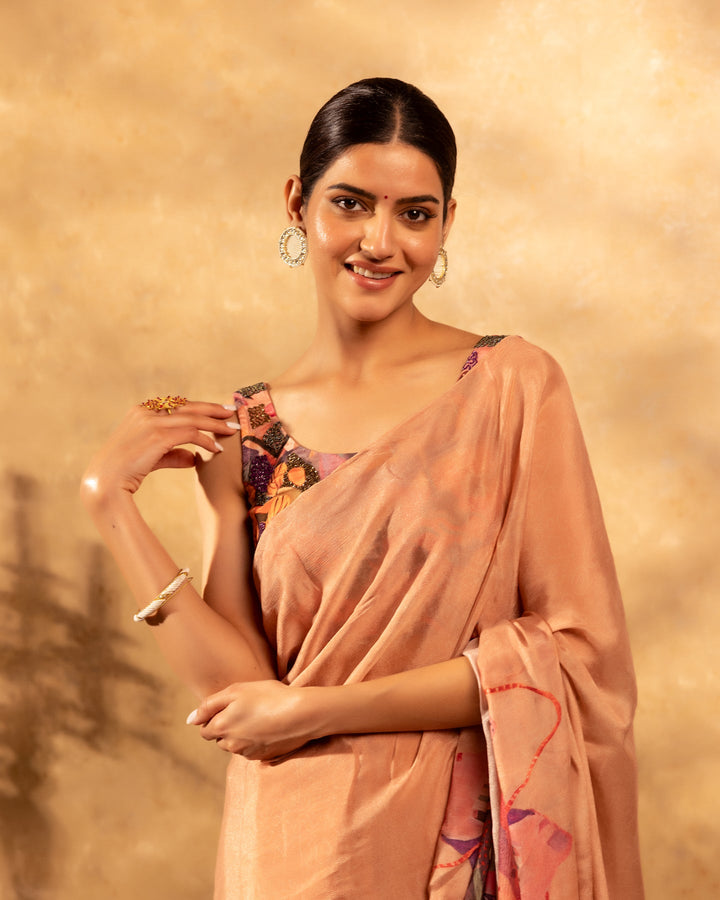 Peach-Chiffon-Abstract--Saree