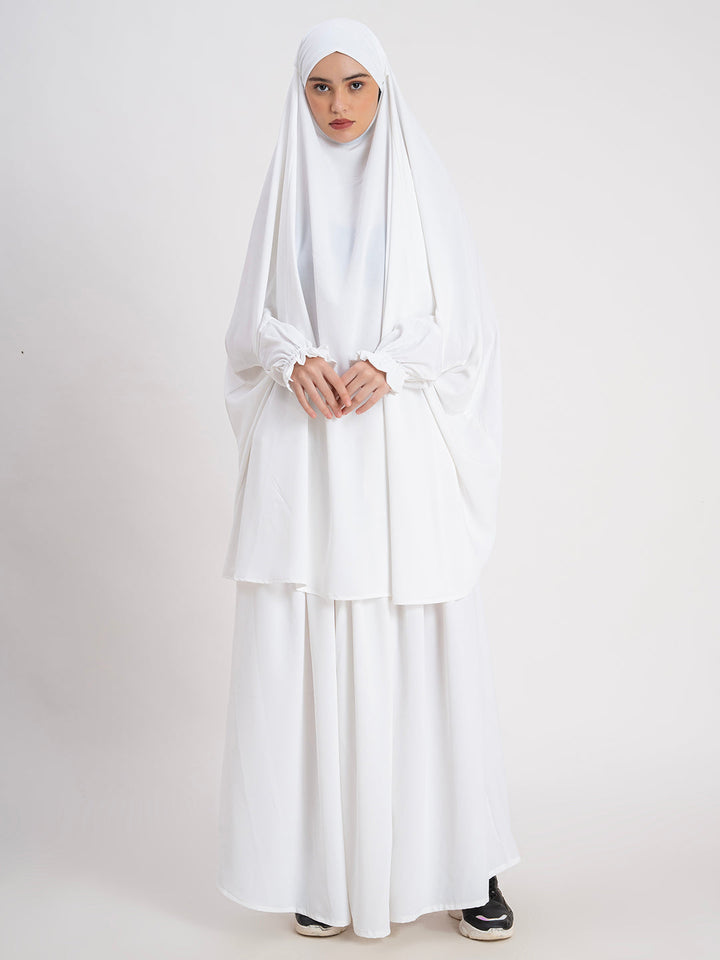 Pure White 100% Polyester Crush Fabric Plain Jilbab Set