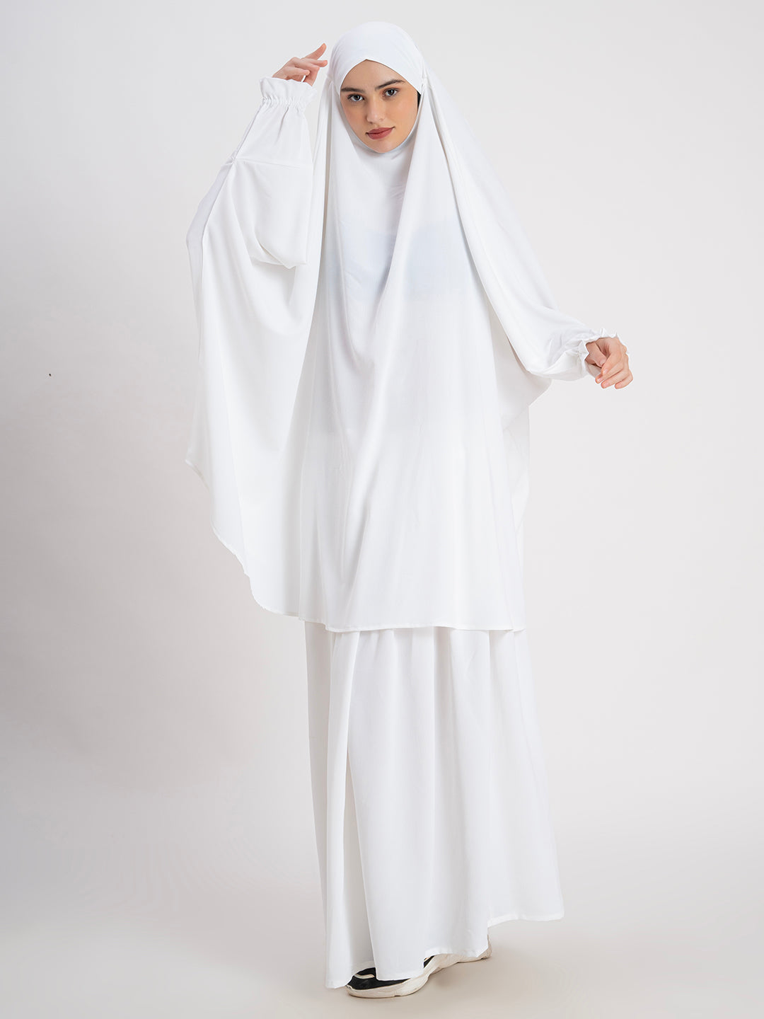 Pure White 100% Polyester Crush Fabric Plain Jilbab Set