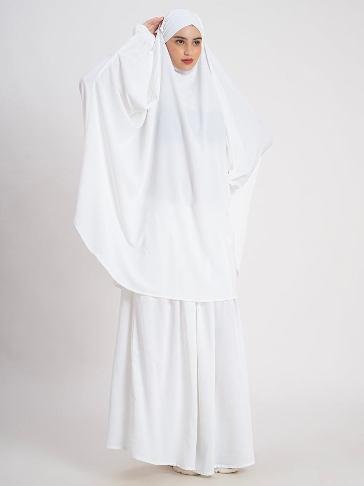 Pure White 100% Polyester Crush Fabric Plain Jilbab Set