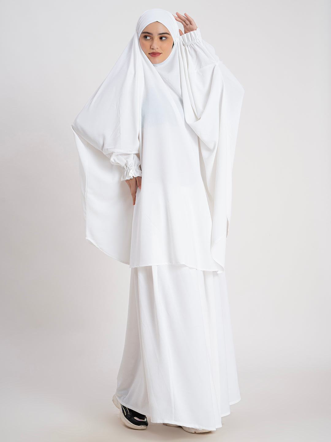 Pure White 100% Polyester Crush Fabric Plain Jilbab Set