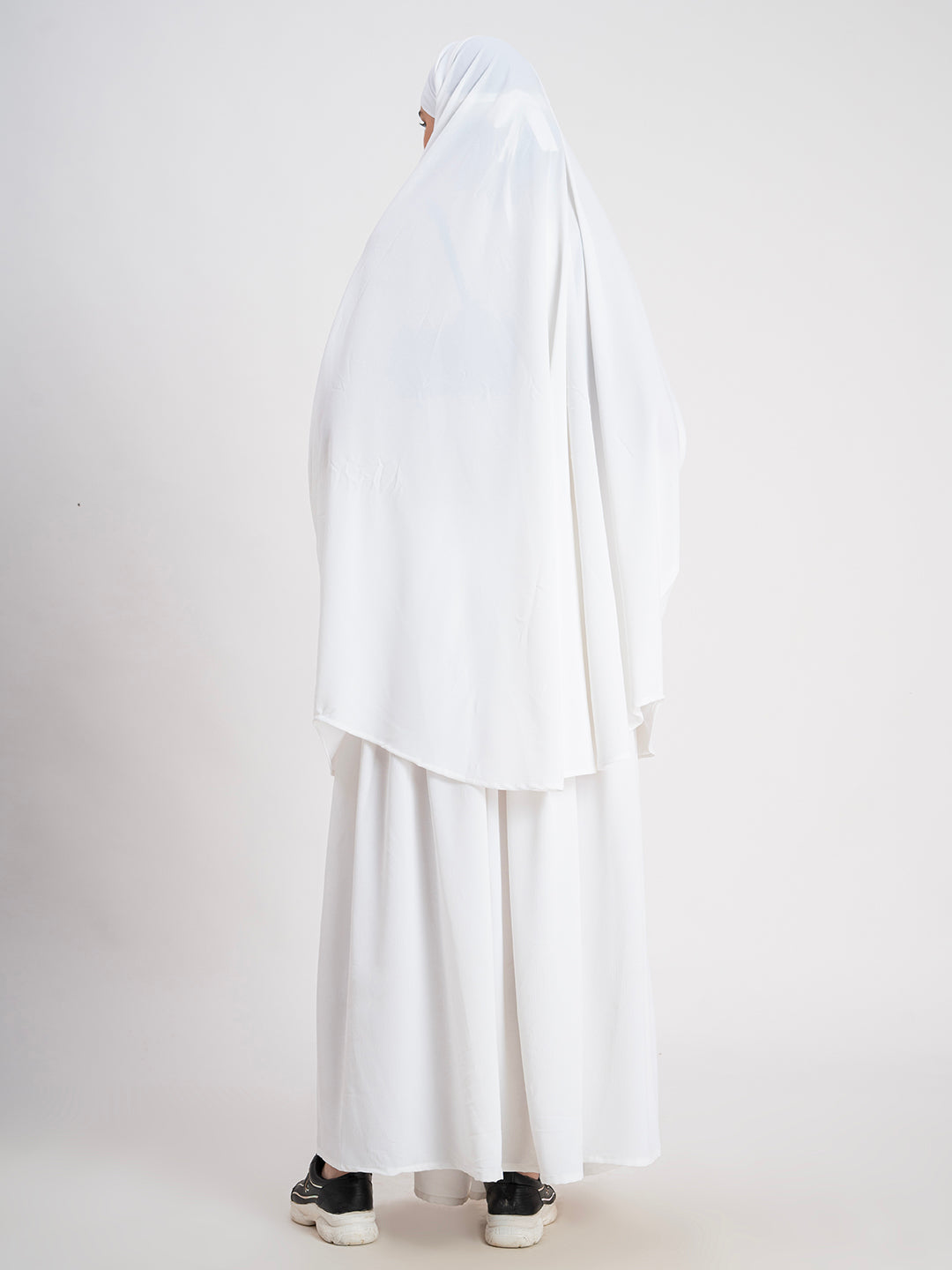 Pure White 100% Polyester Crush Fabric Plain Jilbab Set