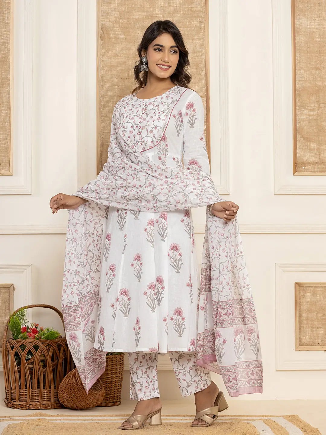 Purple-And-White-Cotton-Floral-Print-Piping-Anarkali-Set