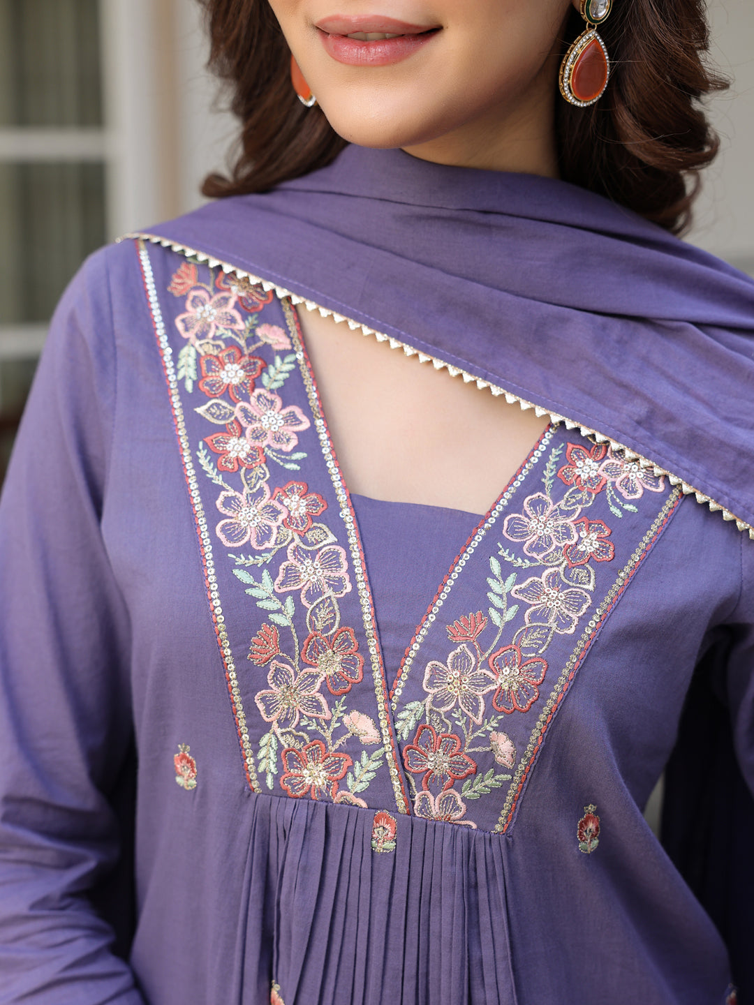 Purple-Cotton-A-Line-Embroidered-3-Piece-Kurta-Set