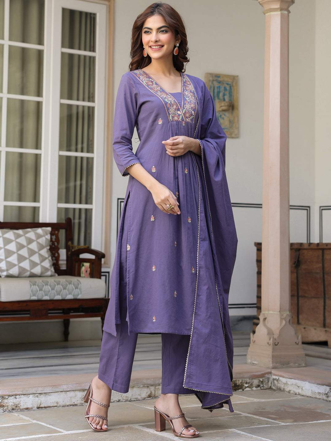 Purple-Cotton-A-Line-Embroidered-3-Piece-Kurta-Set