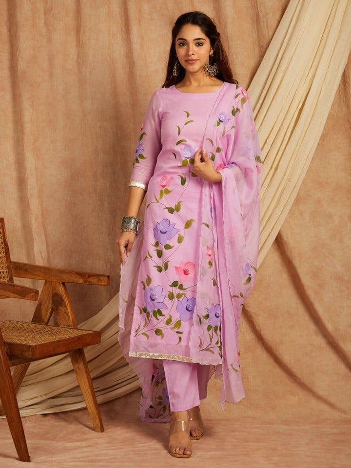 Purple-Cotton-Hand-Painted-3-Piece-Kurta-Set