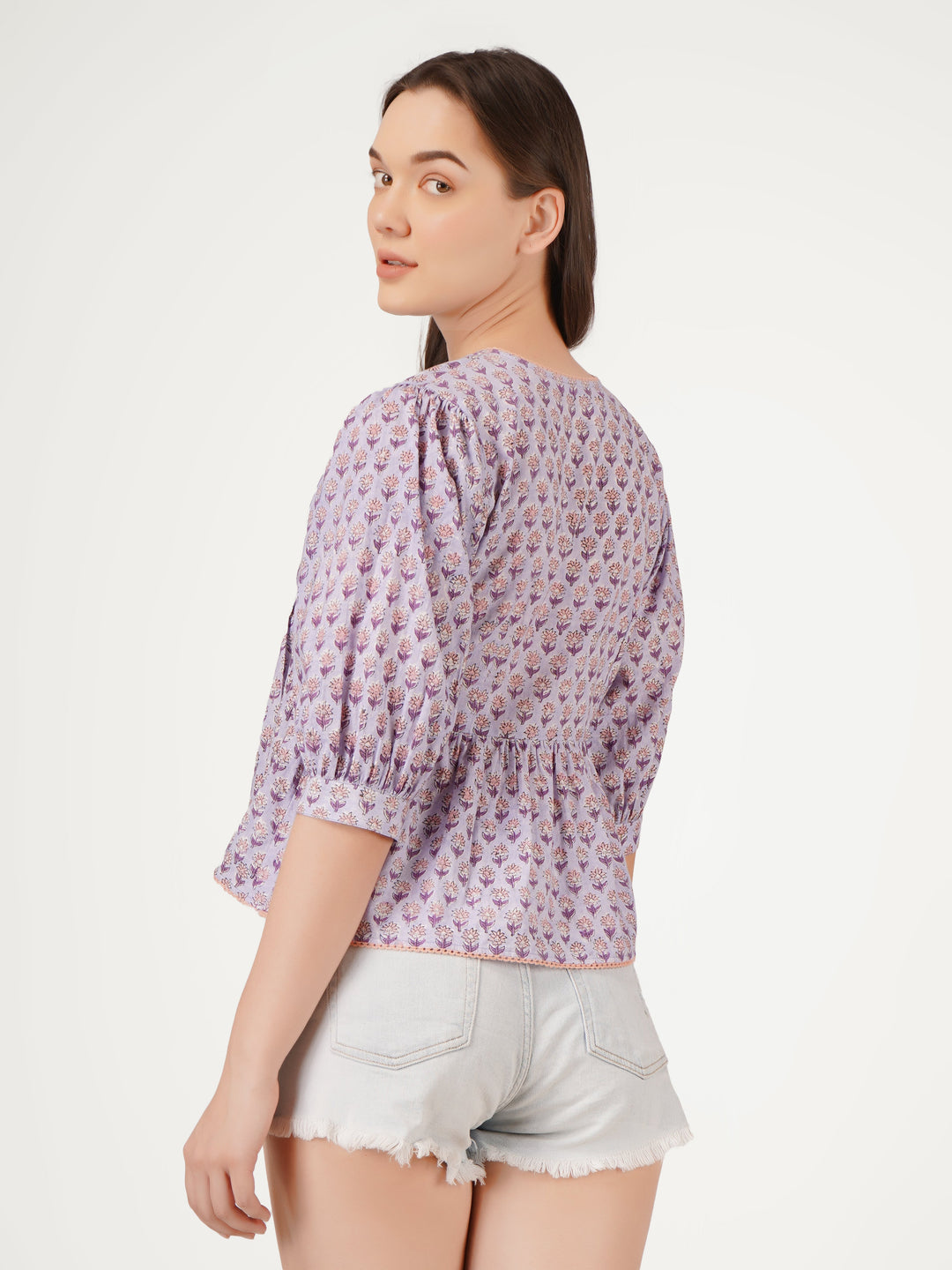 Purple-Cotton-Printed-V-Neck-Top