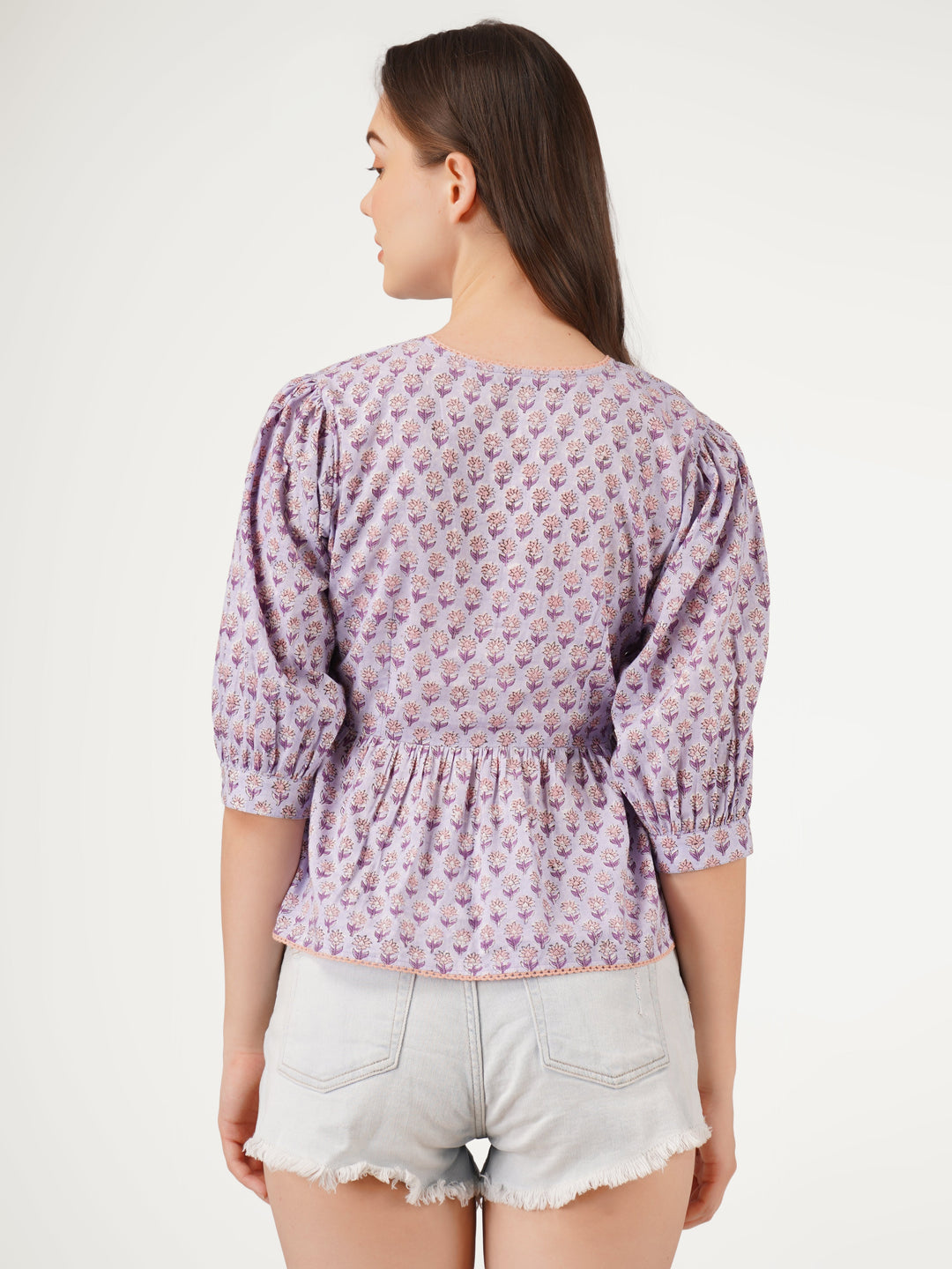 Purple-Cotton-Printed-V-Neck-Top