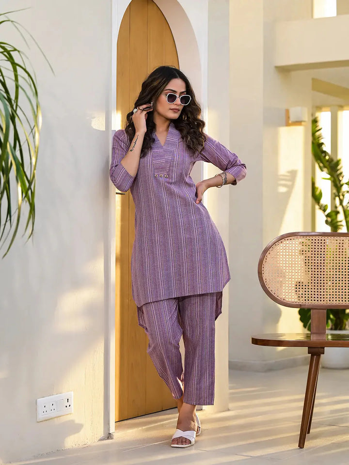 Purple-Cotton-Striped-Print-Co-Ord-Set