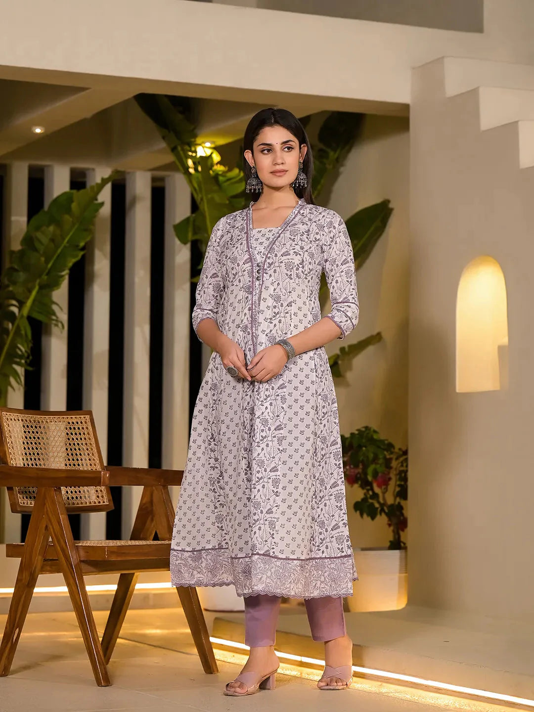 Purple-Cotton-Floral-Print-A-Line-Kurta-And-Trouser-Set