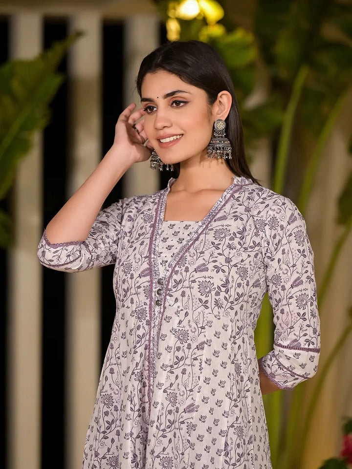 Purple-Cotton-Floral-Print-A-Line-Kurta-And-Trouser-Set