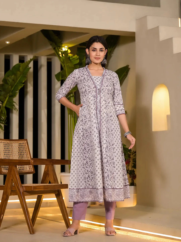 Purple-Cotton-Floral-Print-A-Line-Kurta-And-Trouser-Set