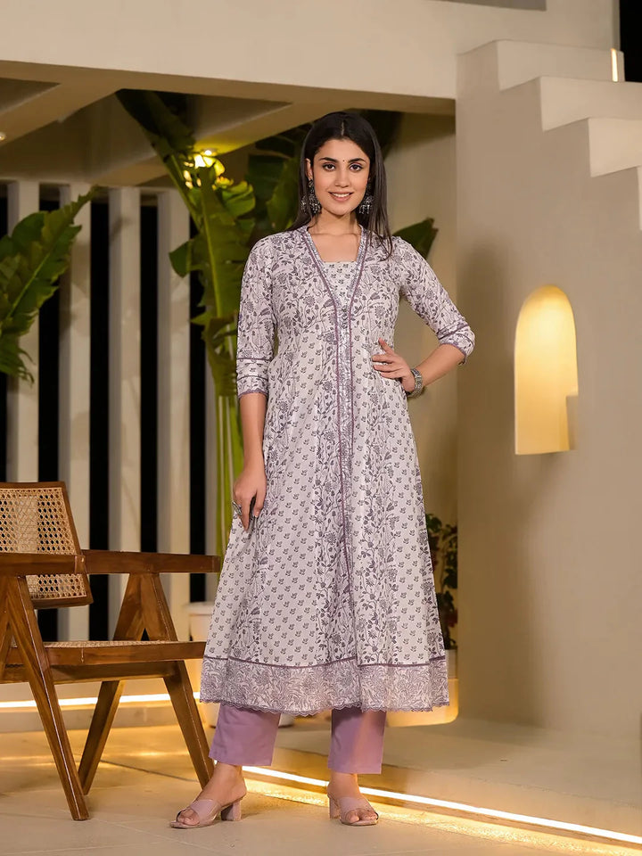 Purple-Cotton-Floral-Print-A-Line-Kurta-And-Trouser-Set