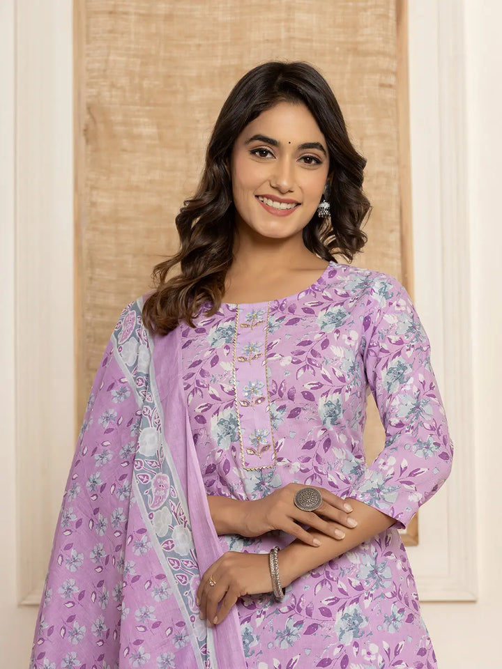 Purple-Cotton-Floral-Print-Straight-3-Piece-Kurta-Set