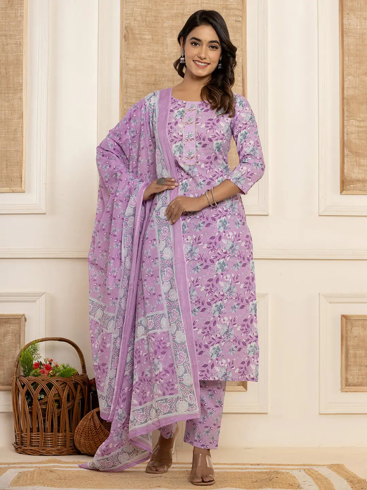 Purple-Cotton-Floral-Print-Straight-3-Piece-Kurta-Set