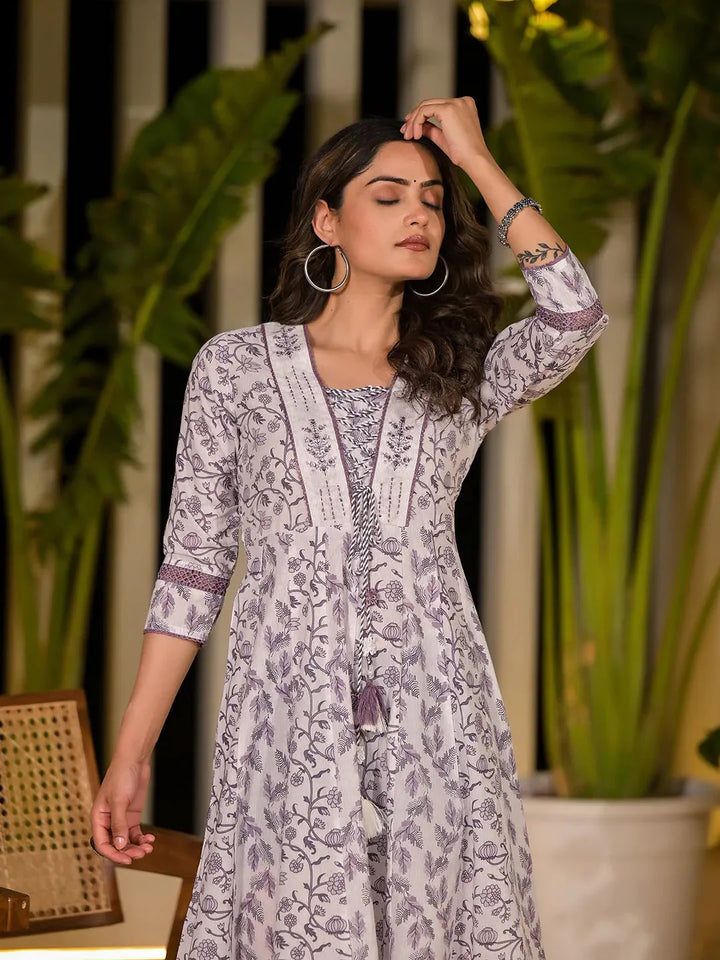 Purple-Cotton-Printed-Kantha-Work-A-Line-Dori-Work-Dress