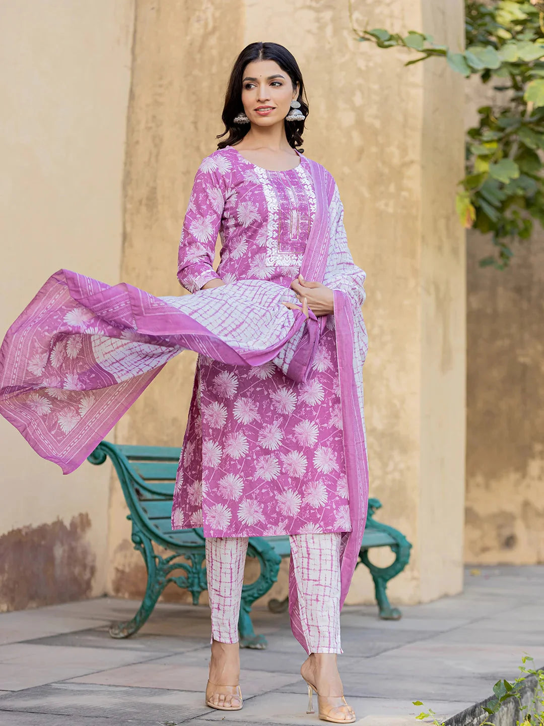 Purple-Cotton-Floral-Print-Straight-3-Piece-Kurta-Set