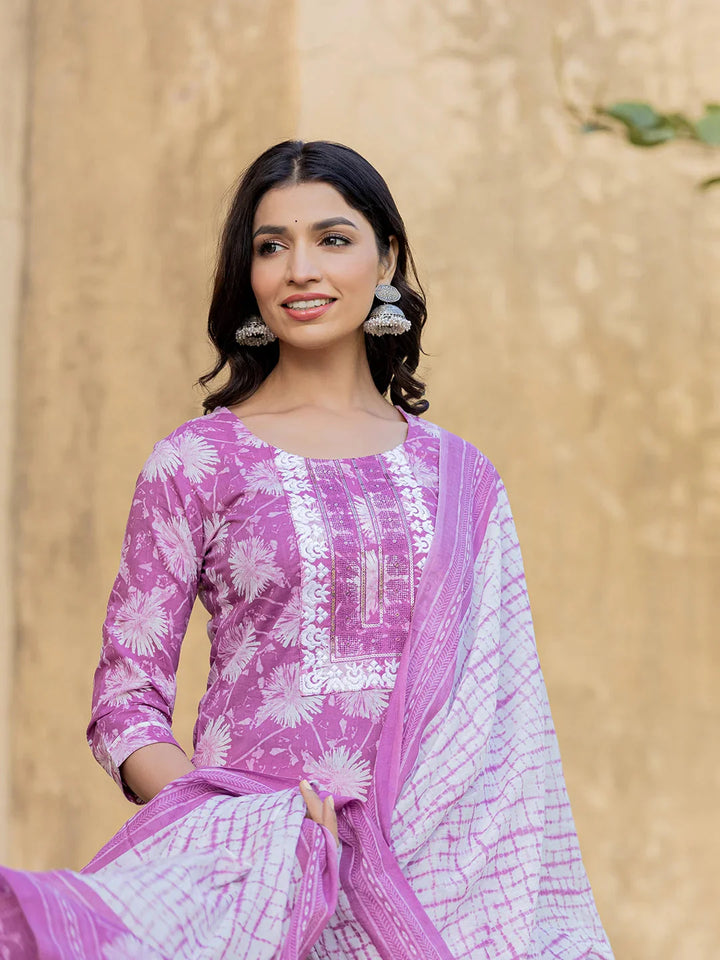 Purple-Cotton-Floral-Print-Straight-3-Piece-Kurta-Set