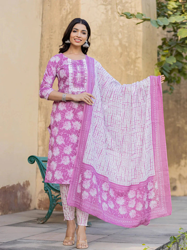 Purple-Cotton-Floral-Print-Straight-3-Piece-Kurta-Set