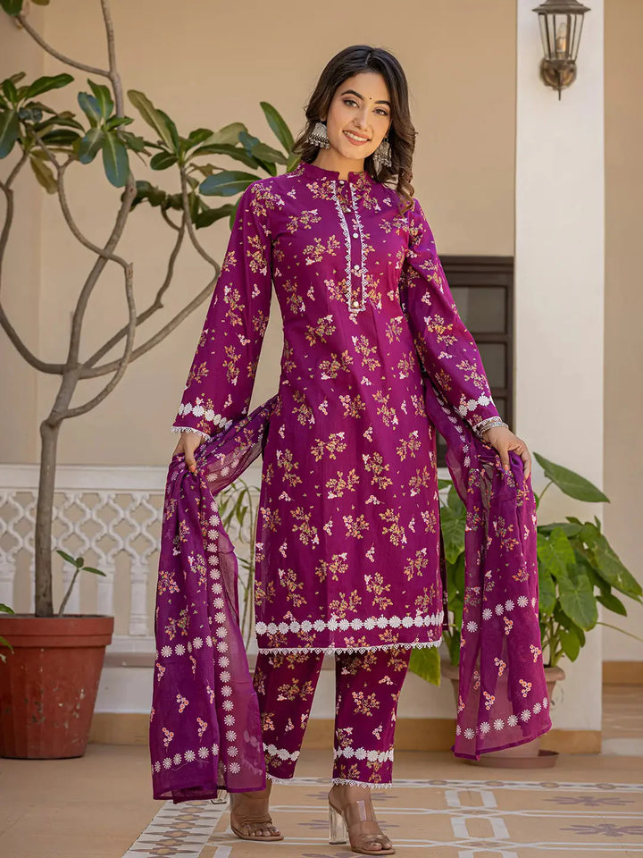 Purple-Cotton-Floral-Print-Straight-3-Piece-Kurta-Set