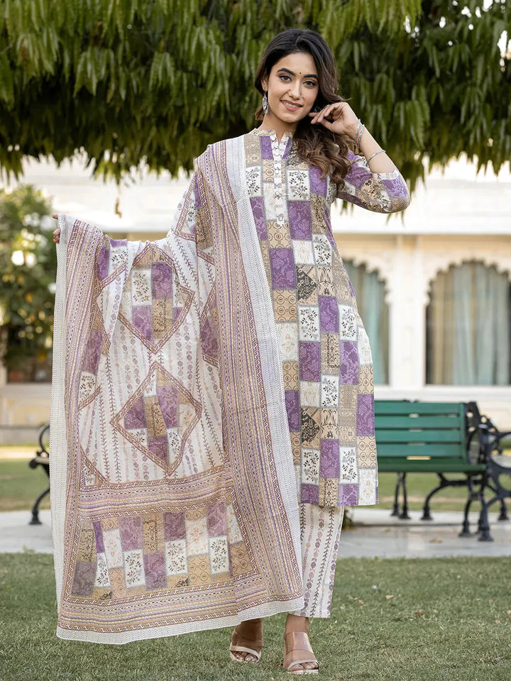 Purple-Cotton-Geometric-Print-Straight-3-Piece-Kurta-Set