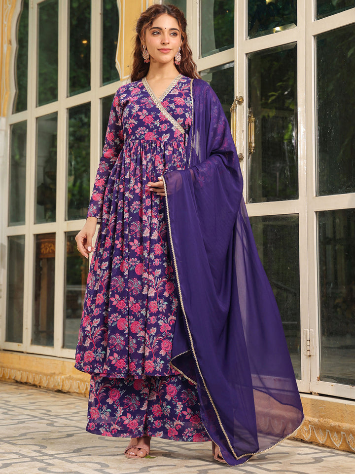 Purple-Georgette-Floral-3-Piece-Kurta-Set