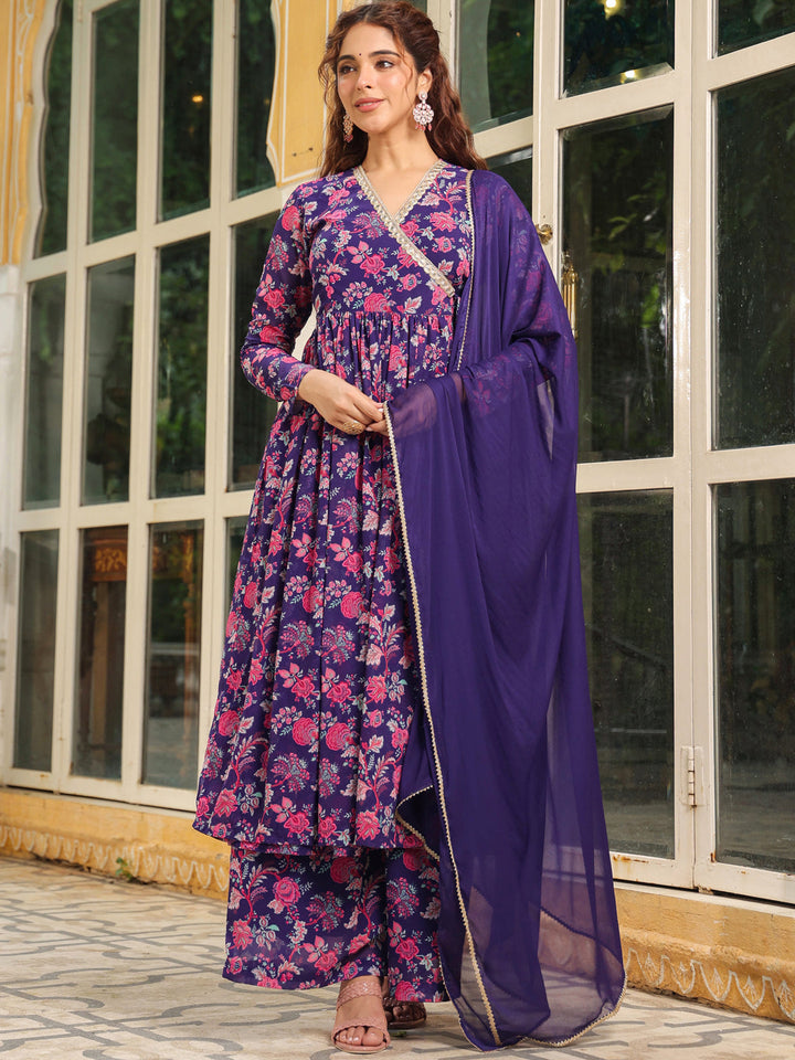 Purple-Georgette-Floral-3-Piece-Kurta-Set