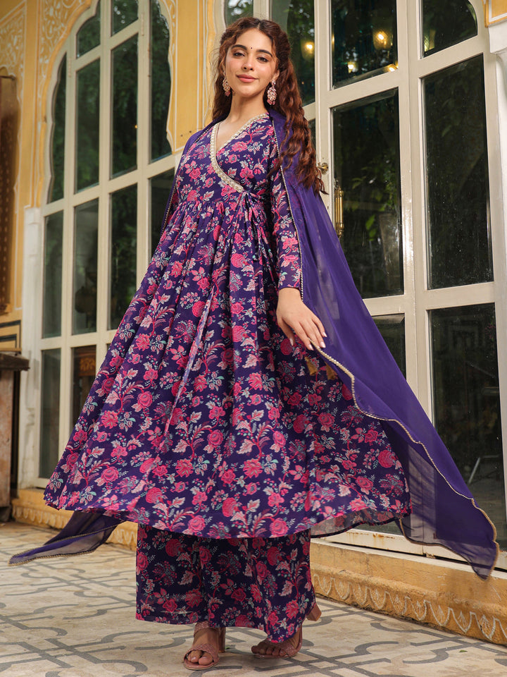 Purple-Georgette-Floral-3-Piece-Kurta-Set