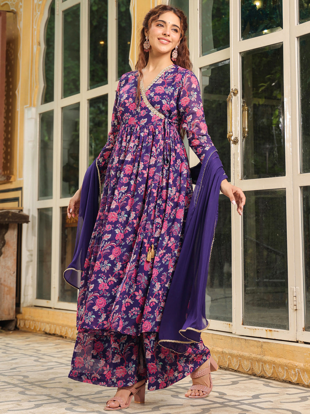 Purple-Georgette-Floral-3-Piece-Kurta-Set