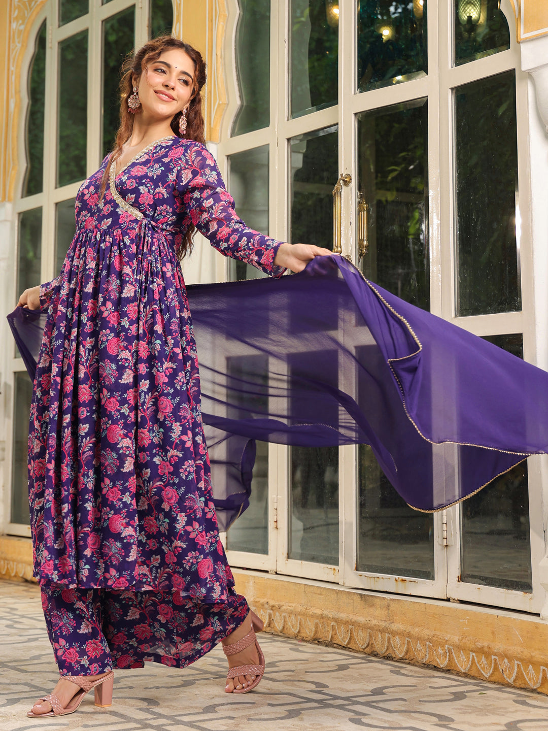 Purple-Georgette-Floral-3-Piece-Kurta-Set