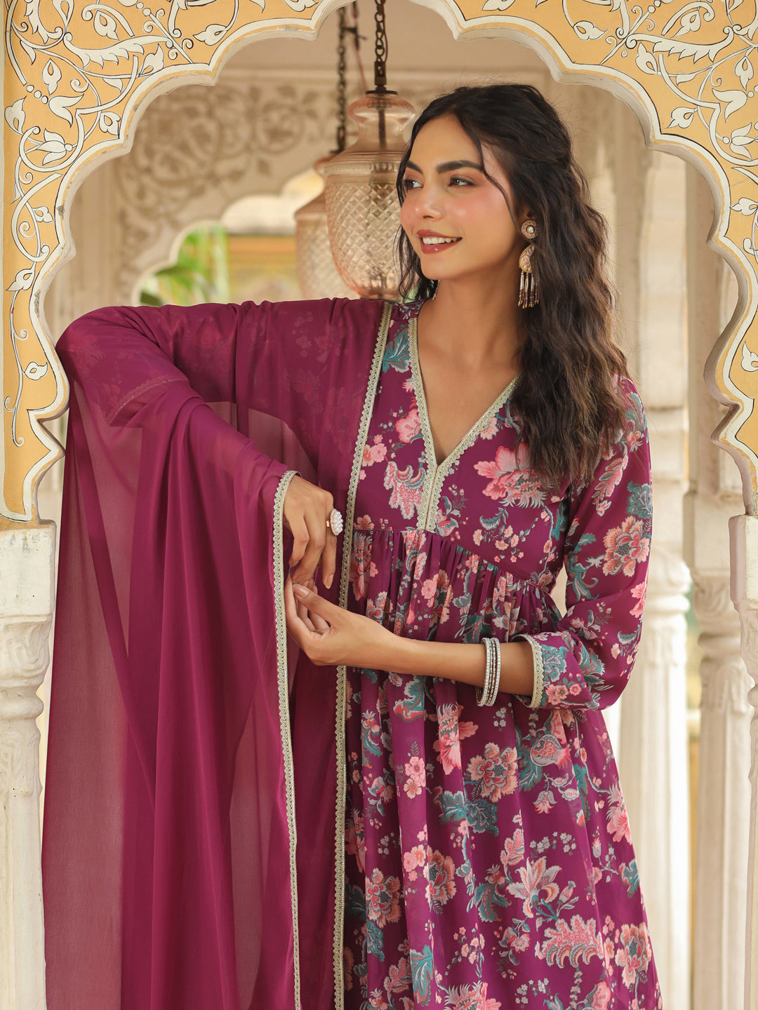 Purple-Georgette-Floral-Print-Sharara-Set