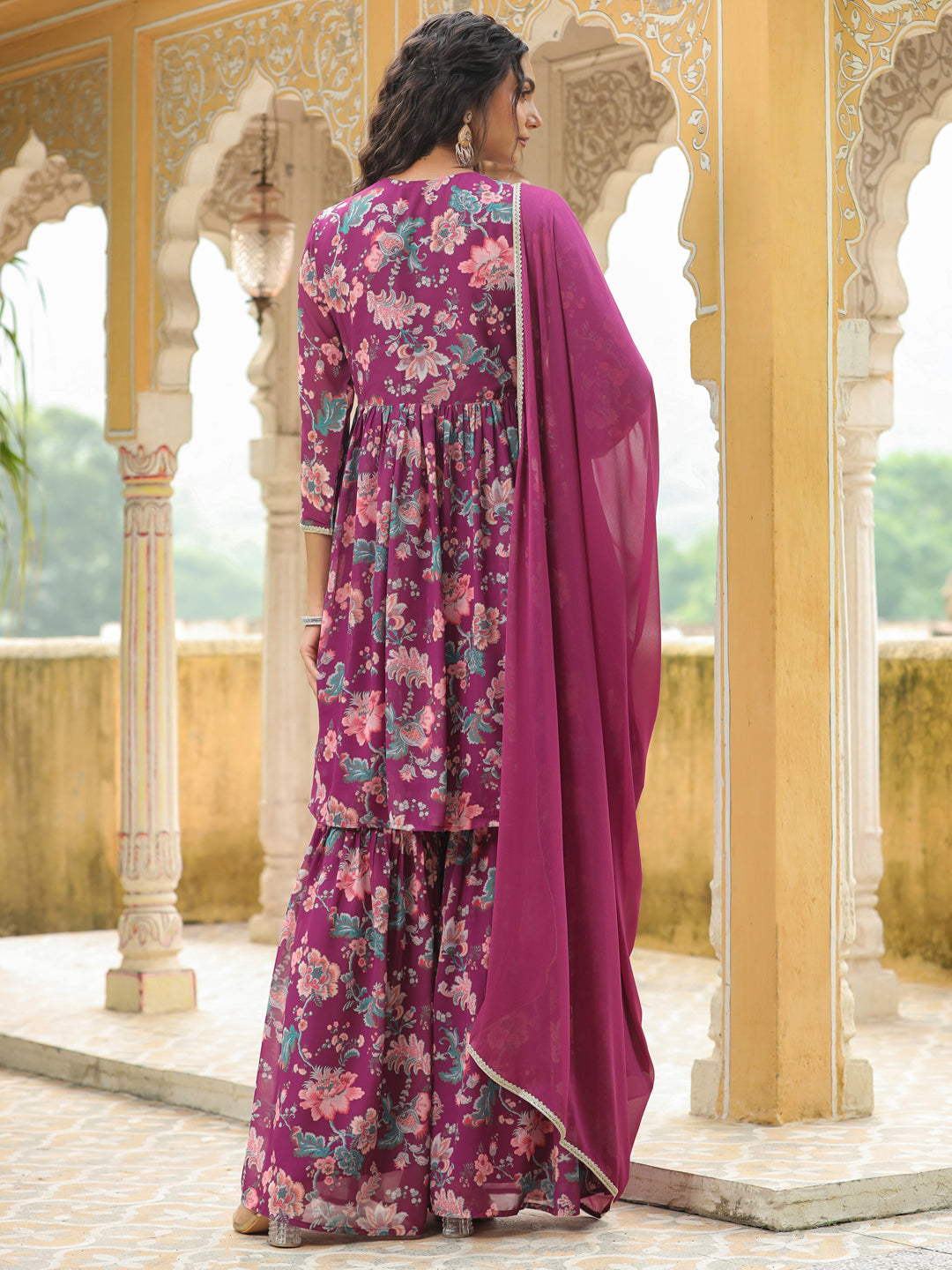 Purple-Georgette-Floral-Print-Sharara-Set