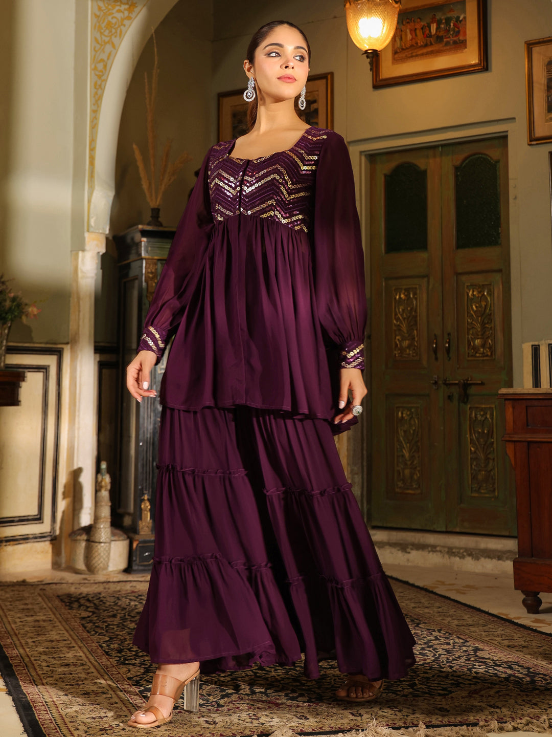 Purple-Georgette-Sequined-Sharara-Set