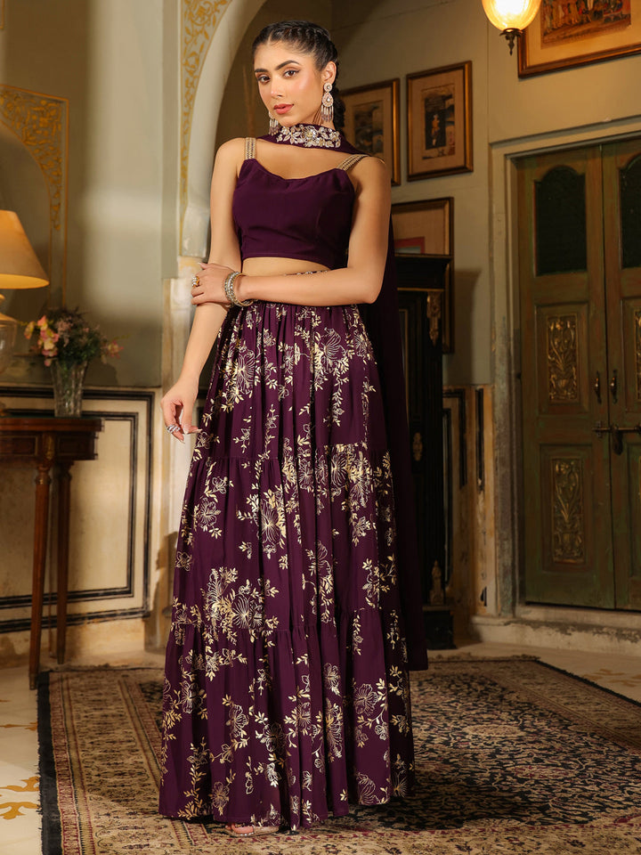 Purple-Georgette-Solid-Sleeveless-Lehenga-Set