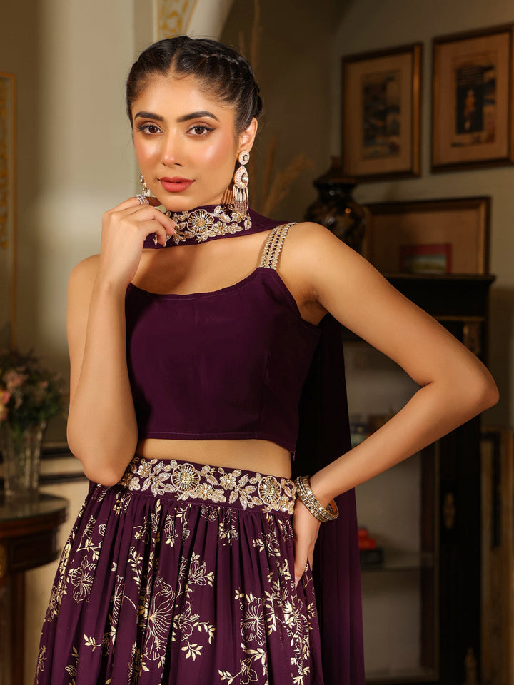 Purple-Georgette-Solid-Sleeveless-Lehenga-Set