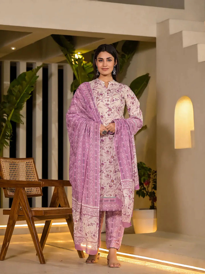 Purple-Cotton-Leaf-Print-Pakistani-Style-3-Piece-Kurta-Set