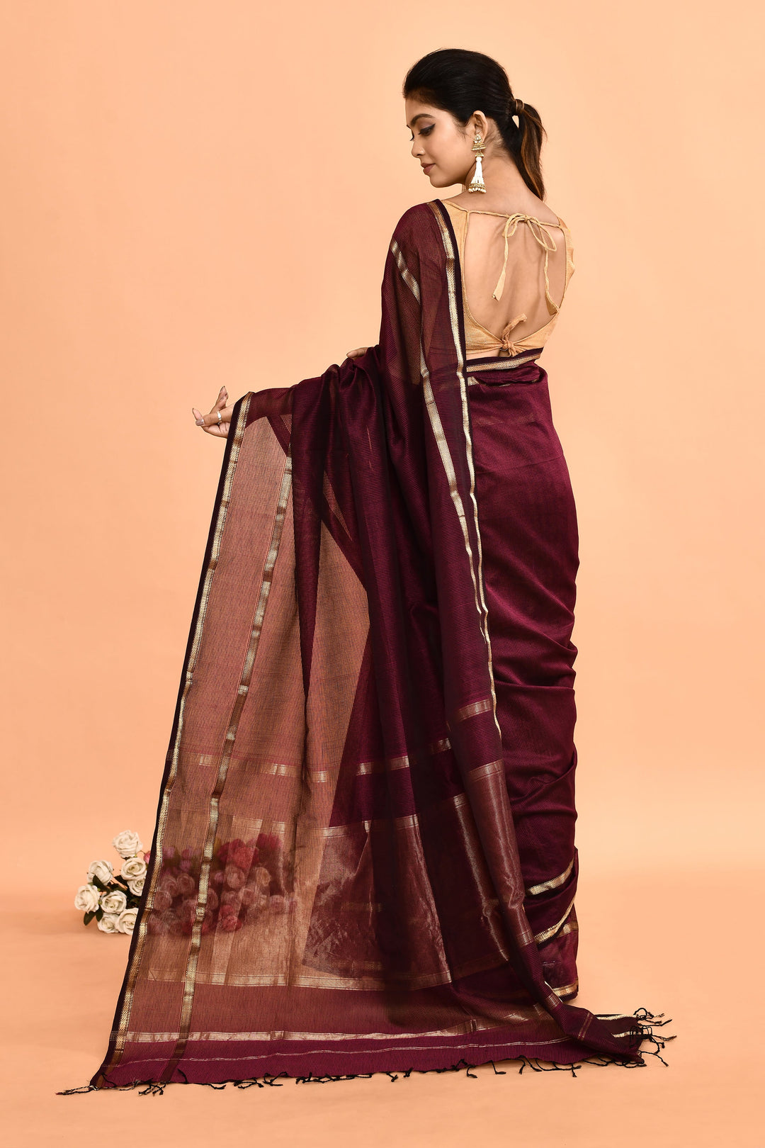 Purple-Maheshwari-Double-Border-Check-Saree