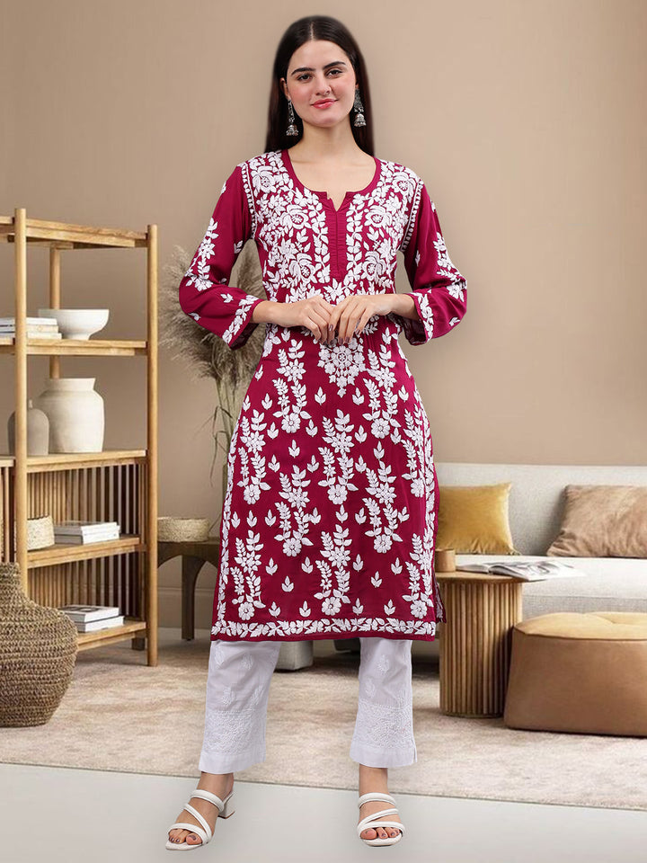 Purple Modal Embroidered Chikankari Kurti