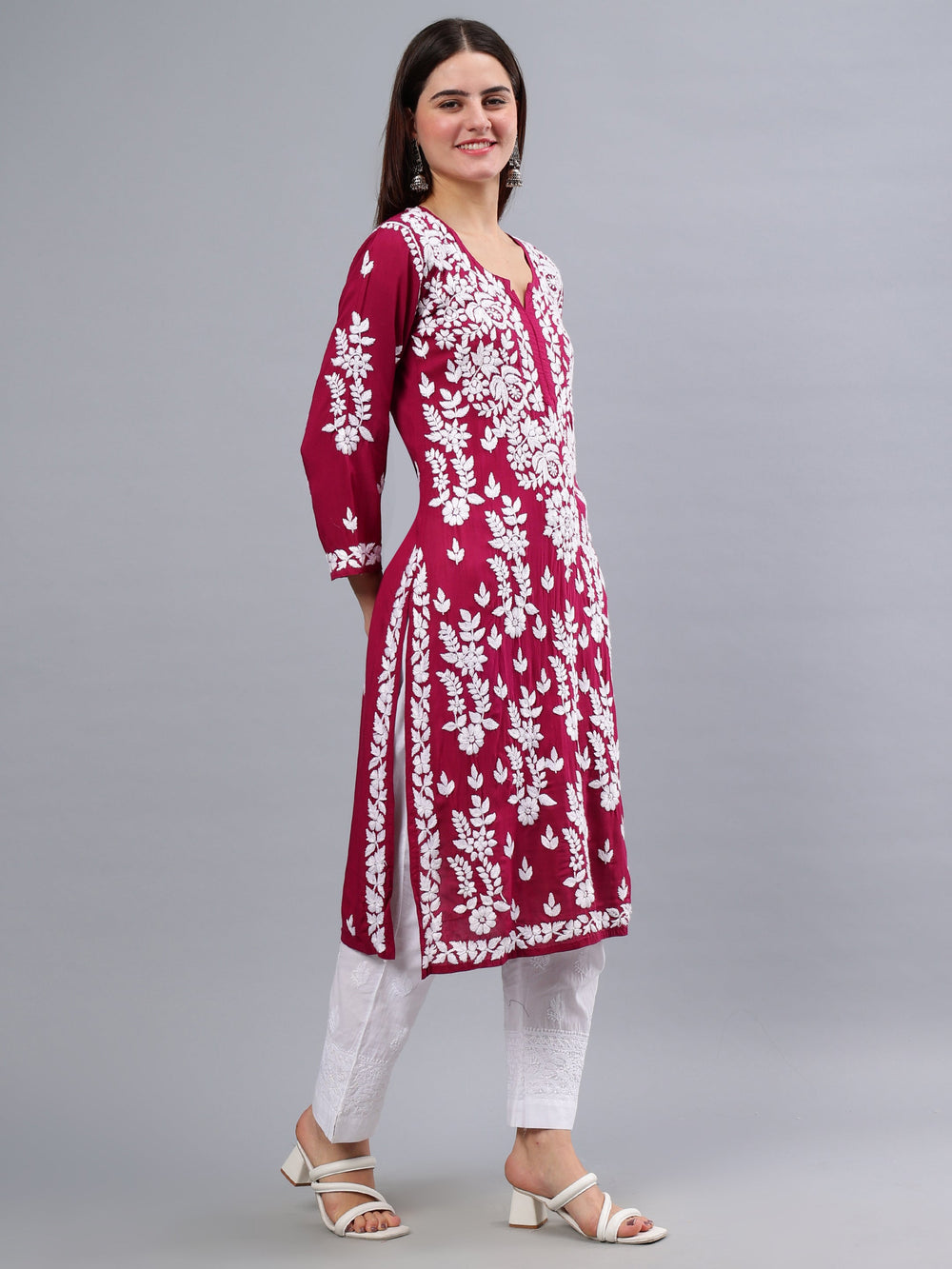 Purple-Modal-Embroidered-Chikankari-Kurti