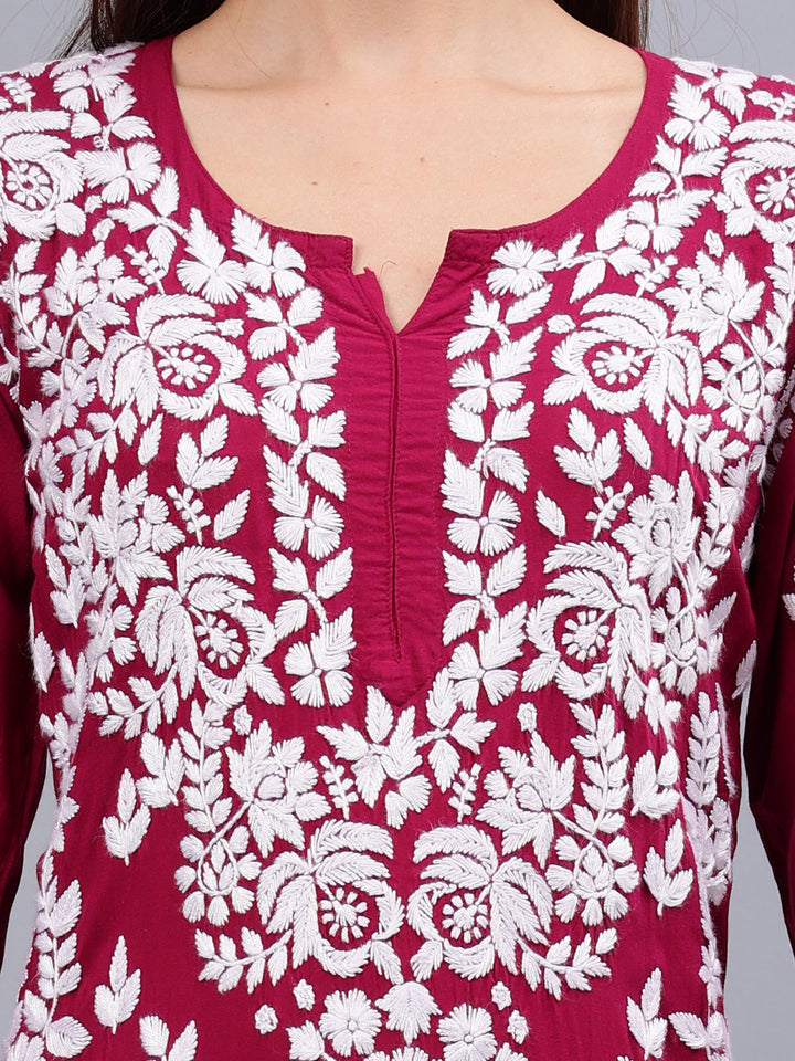 Purple-Modal-Embroidered-Chikankari-Kurti