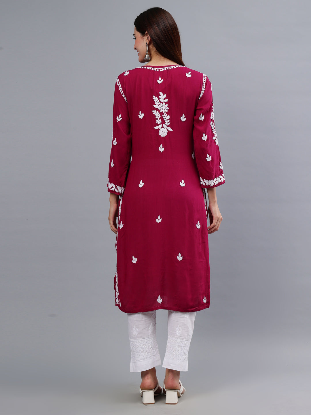 Purple Modal Embroidered Chikankari Kurti