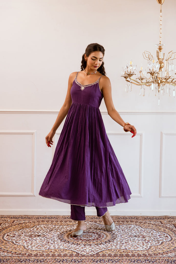 Purple-Mulmul-Gotta-Patti-Work-Strappy-Anarkali-Set